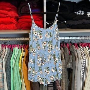 Forever 21 blue/white floral adjustable strap elastic waistband romper size S